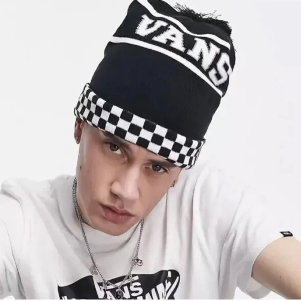 Vans WM Spirit Pom Black Checker Beanie Skateboarding Hat Women Men VN0A5LG3BLK - Picture 1 of 16